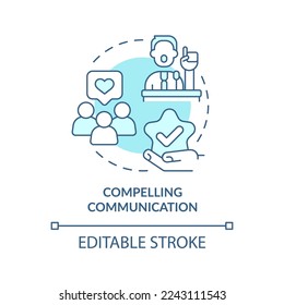 Compelling communication turquoise concept icon. Government transformation discipline abstract idea thin line illustration. Isolated outline drawing. Editable stroke. Arial, Myriad Pro-Bold fonts used