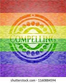 Compelling emblem on mosaic background with the colors of the LGBT flag