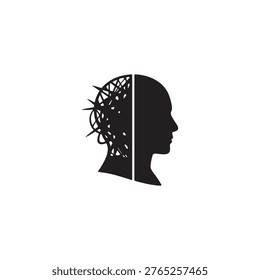 A compelling graphic showcases a human head in silhouette, half organic and half geometric, with a transparent background.