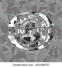 Compelling grey camo emblem. Vector Illustration.