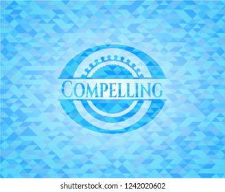 Compelling light blue emblem with triangle mosaic background