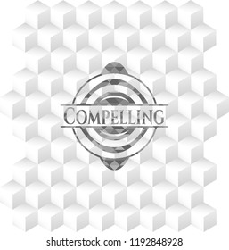 Compelling realistic grey emblem with geometric cube white background