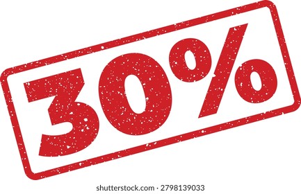 A compelling red grunge textured rubber stamp showing a 30 percent special offer. Perfect for driving customer engagement during sales and promotional events.