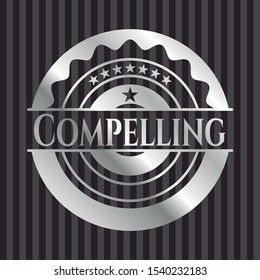 Compelling silver shiny badge. Vector Illustration. Mosaic.