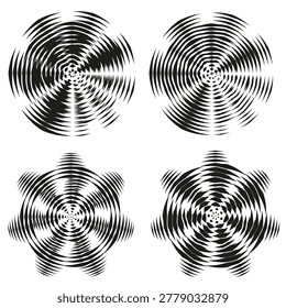 A compelling Vector collection of abstract designs, showcasing intricate ripple patterns and dynamic optical illusions in monochrome.