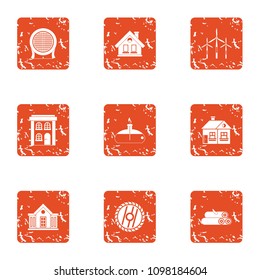 Compensate the natural resource icons set. Grunge set of 9 compensate the natural resource vector icons for web isolated on white background