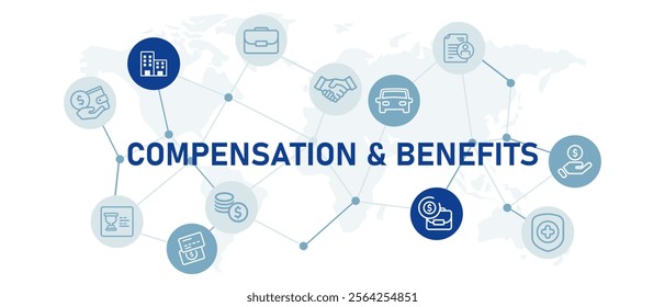 Compensation and benefits icon illustration of rewards for employee  salary bonuses retirement insurance health care protection company 