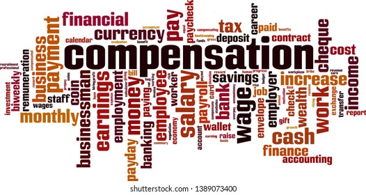 Compensation cloud concept. Collage made of words about compensation. Vector illustration