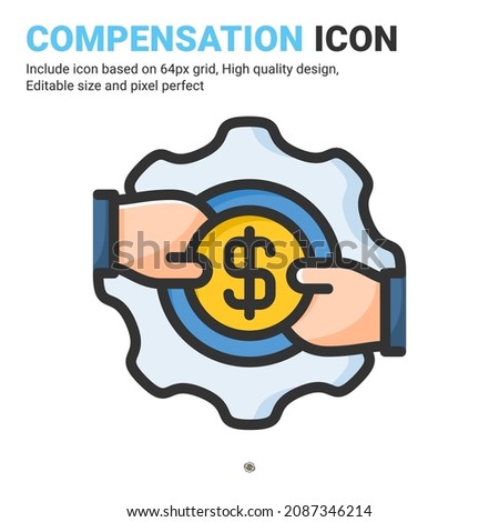Compensation icon vector with outline color style isolated on white background. Vector illustration wage, salary sign symbol icon concept for business, finance, industry, company, app, web and project