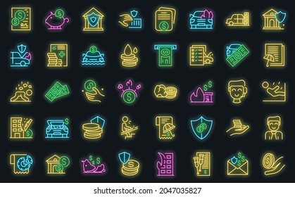 Iconos de compensación establecidos. Conjunto de esquema de compensación iconos vectoriales color de neón en negro
