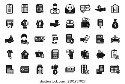 Los iconos de compensación establecen un vector simple. Dinero de la pensión. Banco de fondos