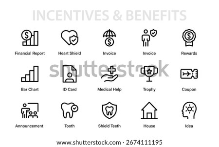 Compensation Professional Line Icon Set Featuring Modern Minimal Benefits, Salary, Incentives, Bonus, Allowances, and Financial Profit Vector Symbols