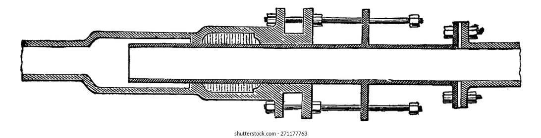 Compensator seal, vintage engraved illustration. Industrial encyclopedia E.-O. Lami - 1875.