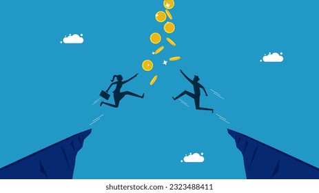 Compete in business to capture profits. Two businessmen jumping to grab coins