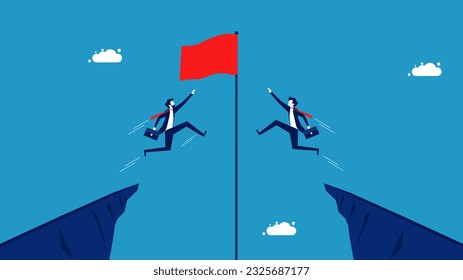 Compete for business wins. Two businessmen compete for the red flag vector