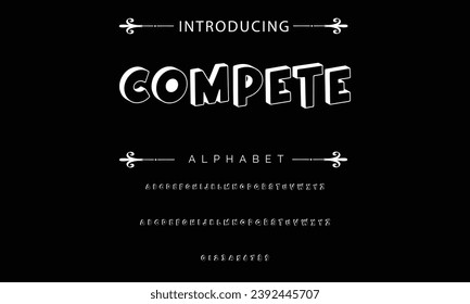 Compete font modern bouncy typeset, lively friendly alphabet. Playful cheerful letters in Los Muertos Mexican style for menus, labels, signage, ads, crafts and comic book. Vector typographic design