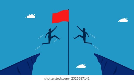 Compite por la victoria. Dos hombres compiten por la bandera roja 