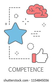 Competence concept. Idea of training and personal skill. Going towards success. Line icon set with star, braind and thumb up. Flat vector illustration