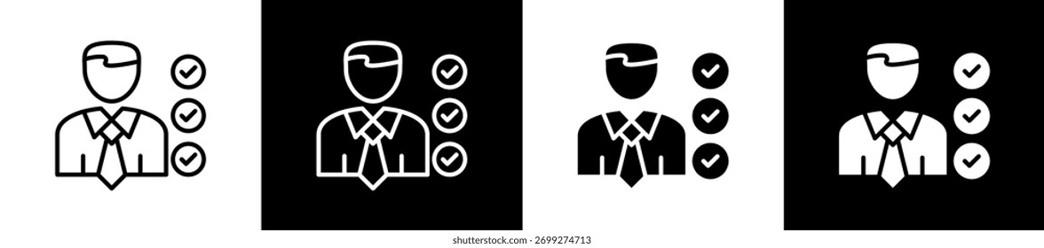 Competence icon variations in line and glyph style on black and white background