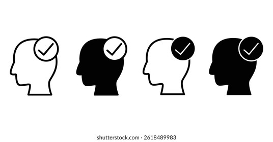 Competence Icons Black and White Head Silhouettes with Check Marks Vector Design