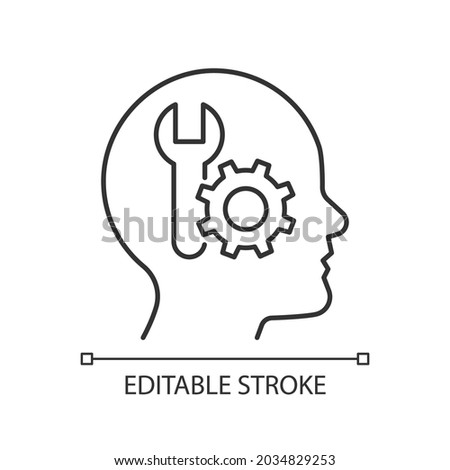 Competence motivation linear icon. Learning new techniques. Maintain and develop expertise. Thin line customizable illustration. Contour symbol. Vector isolated outline drawing. Editable stroke