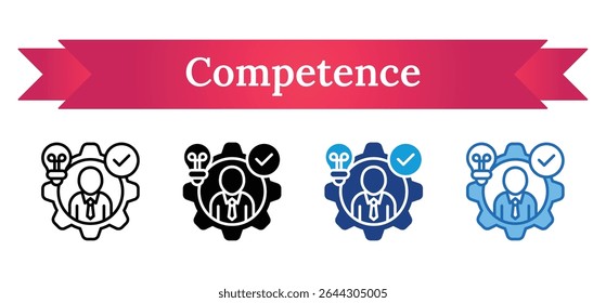 Competence - Multi Style - Person inside gear with bulb and check, indicating skill, capability, and qualification