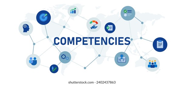 Competencies competency capabilities banner header connected icon set symbol illustration