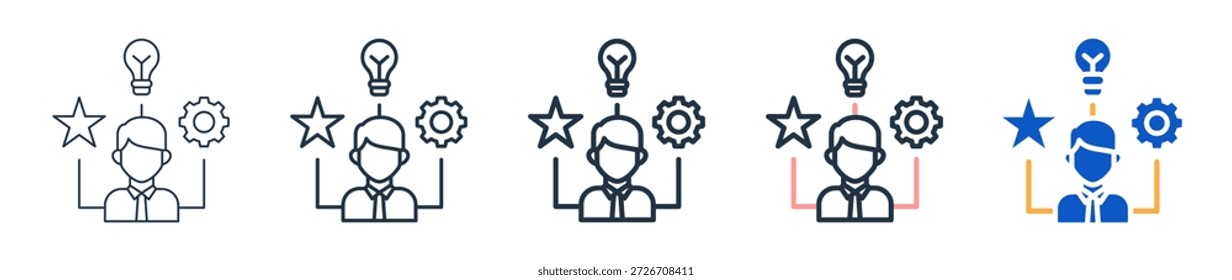 Iconos de diferentes estilos de competencia establecen la Ilustración vectorial.
