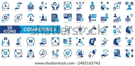 Competency icon collection set. Containing skills, knowledge, abilities, proficiency, talent, expertise, capability icon. Simple flat vector illustration.
