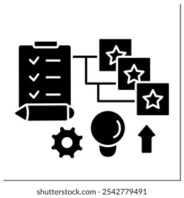 Competency models glyph icon. To do list. Career planning. Development and improving skills.Talent management concept. Filled flat sign. Isolated silhouette vector illustration