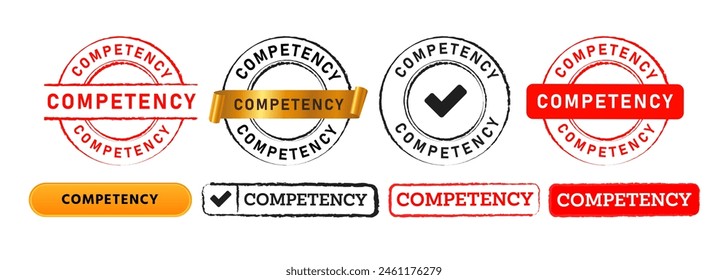 signo de etiqueta de sello de goma de rectángulo y círculo de competencia para competencia habilidad habilidad
