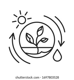 Competent photosynthesis black line icon. The process by which green plants and certain other organisms transform light energy into chemical energy. Pictogram for web page, mobile app, promo.