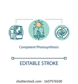 Competent photosynthesis concept icon. Light exposure. Plant lighting need. Houseplant care. Sufficient sunlight idea thin line illustration. Vector isolated outline RGB color drawing. Editable stroke