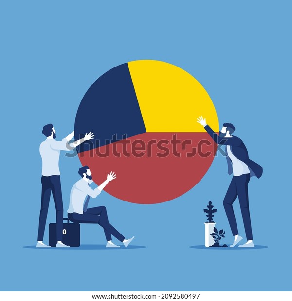 Competing businessman holding in hand pie chart,\
Competing, Economic financial share profit, market share business\
vector concept