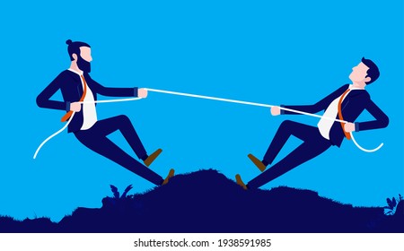 Competing businessmen - Two men playing tug of war outdoors. Business competition, rivalry and battle concept. Vector illustration.