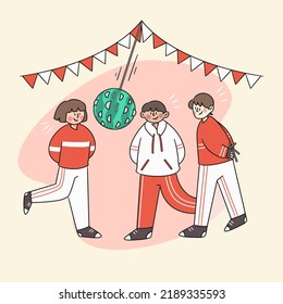 Competing in Indonesia National Day Games Character Illustration Vector 