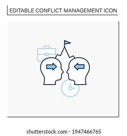 Competing line icon. Competition between coworker. Stress position without considering opposing view points.Conflict management concept. Isolated vector illustration. Editable stroke