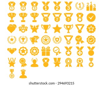 Competition and Awards Icons. These flat icons use yellow color. Vector images are isolated on a white background. 