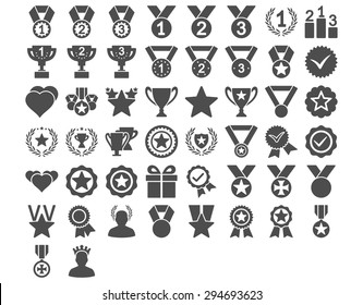 Competition and Awards Icons. These flat icons use gray color. Vector images are isolated on a white background. 