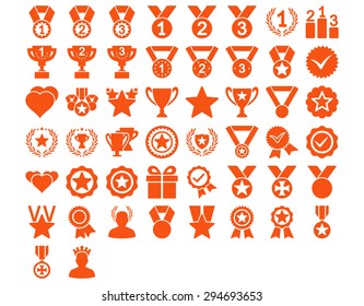 Competition and Awards Icons. These flat icons use orange color. Vector images are isolated on a white background. 