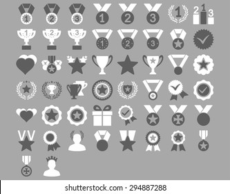 Competition and Awards Icons. These flat bicolor icons use dark gray and white colors. Vector images are isolated on a silver background. 