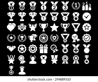Competition and Awards Icons. These flat icons use white color. Vector images are isolated on a black background. 