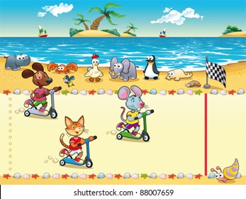 Competition in Beach. Cartoon and vector illustration, isolated objects