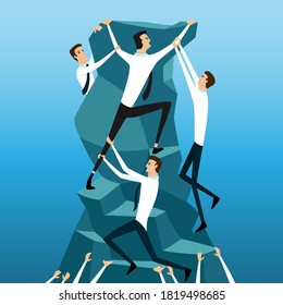 Competition between businessman while climbing to the top of the mountain.