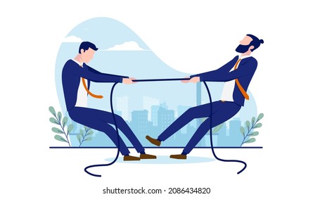 Competition between businessmen - Two men in tug of war competing. Business rivalry concept. Flat design vector illustration