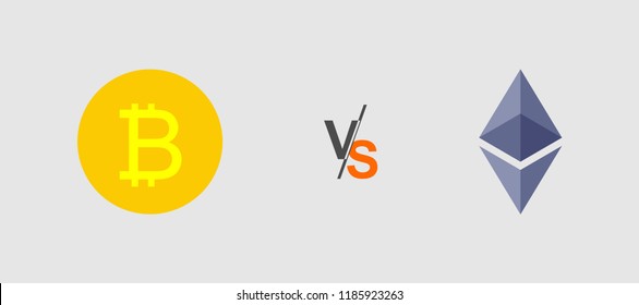 Competition between CryptoCurrency. Bitcoin VS Ethereum cryptocurrency icons. Bitcoin versus Ethereum