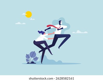Competition between robot and human concept, person vs AI, technologies competing with people, confrontation with artificial intelligence, robotic machine and human having race