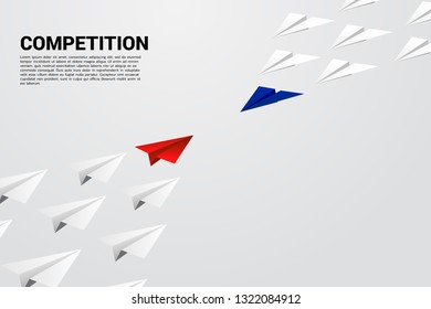 competition of blue and red origami paper airplane. Concept of Business competition and battle.