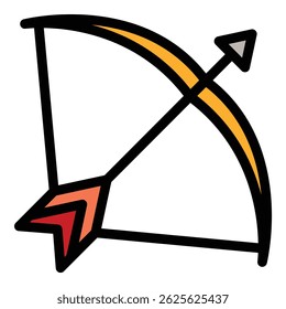 Vetor de contorno de ícone de arco de competição. Seta com arco. Cor plana da meta do Archer