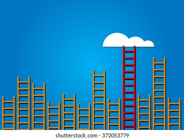 Competition concept cloud with ladders on blue sky